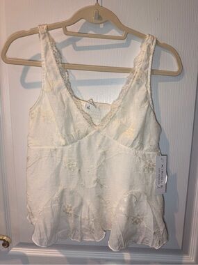 Cream Lace Trim V-Neck Sleep Tank